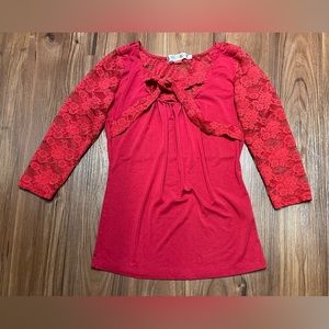 Vivalace Red Lace 3/4 Length Sleeve Shirt / Top - S